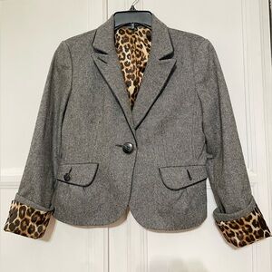 Express Design Studio Tweed Blazer Leopard Print Lining Pockets Buttons size 10